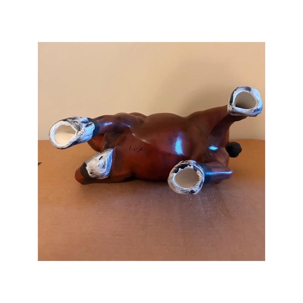 Vintage‎ Hand Painted Ceramic Horse Figurine Chestnut Brown Prancing Clydesdale